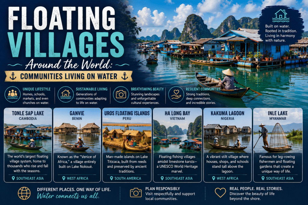 Floating villages on Lake Titicaca in Peru