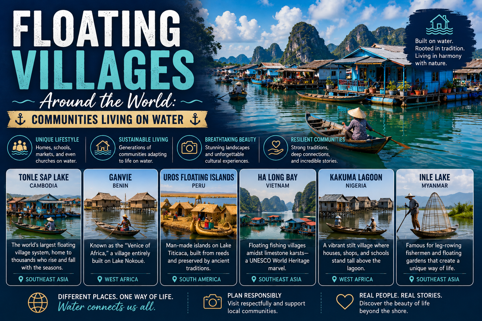 Floating villages on Lake Titicaca in Peru