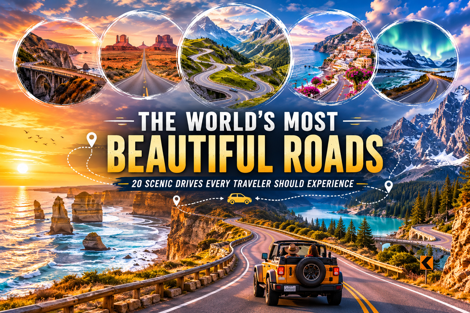 Most Beautiful Roads winding through the colorful autumn forest in the Canadian Rockies