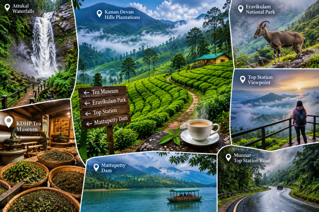 Munnar tea gardens covered in monsoon mist, Kerala
