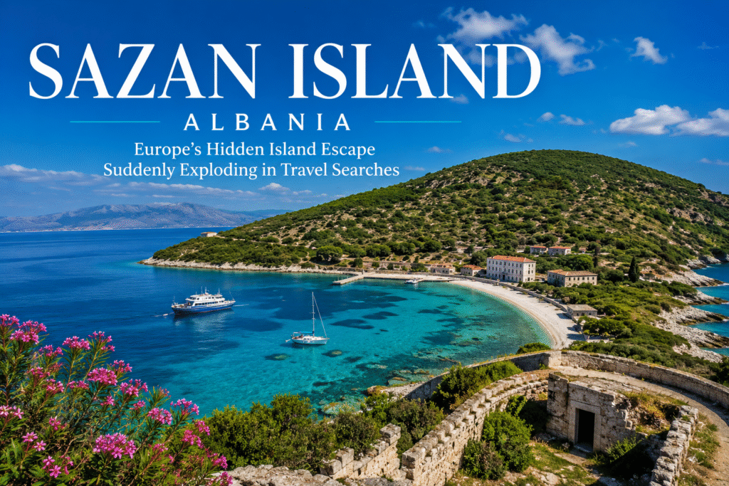 Sazan Island coastline and turquoise waters in Albania