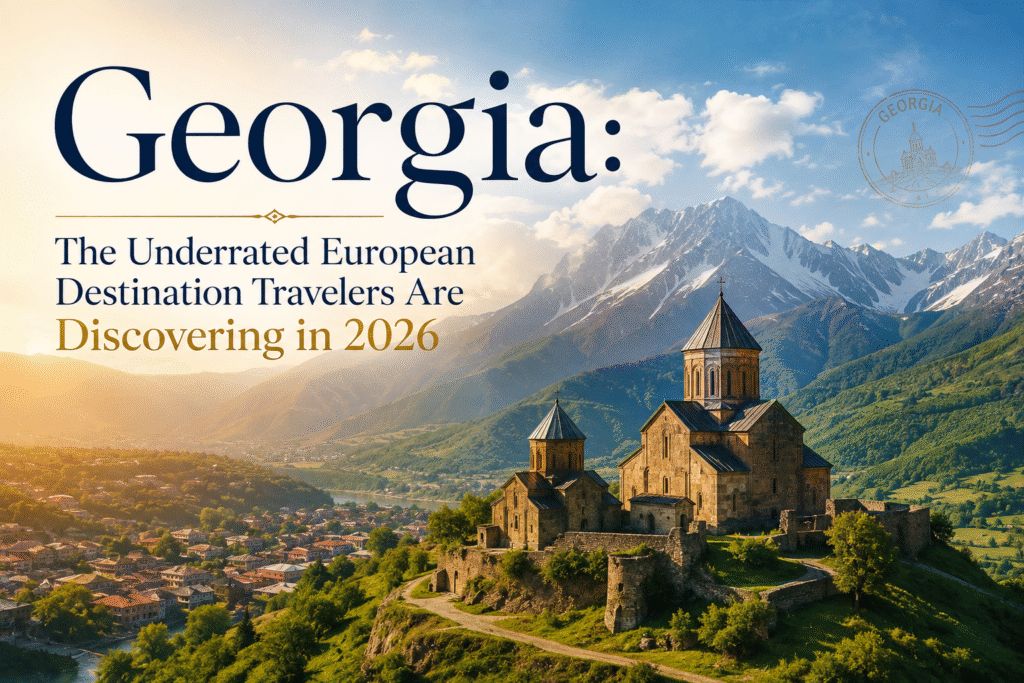 Georgia travel guide 2026 featuring Caucasus Mountains, Georgian villages, and scenic landscapes