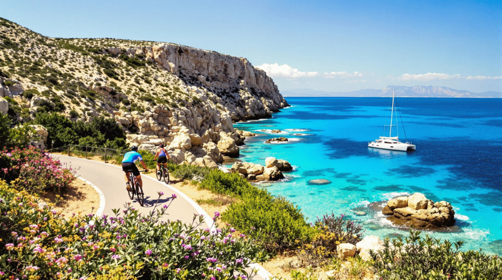 Cyclists exploring the coastal roads