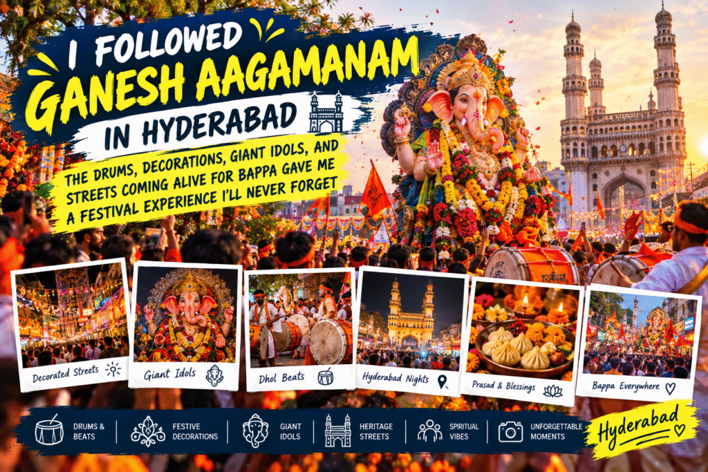 Ganesh Aagamanam Hyderabad procession with dhol drummers and devotees