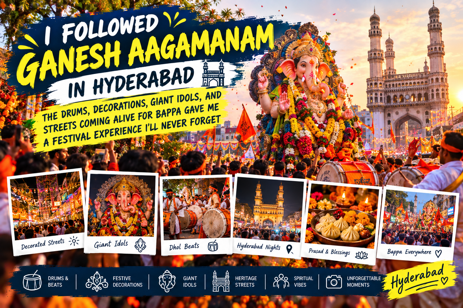 Ganesh Aagamanam Hyderabad procession with dhol drummers and devotees