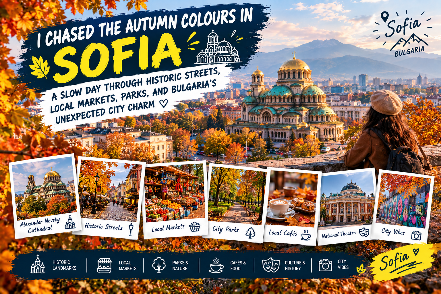 Alexander Nevsky Cathedral surrounded by autumn colours in Sofia Bulgaria