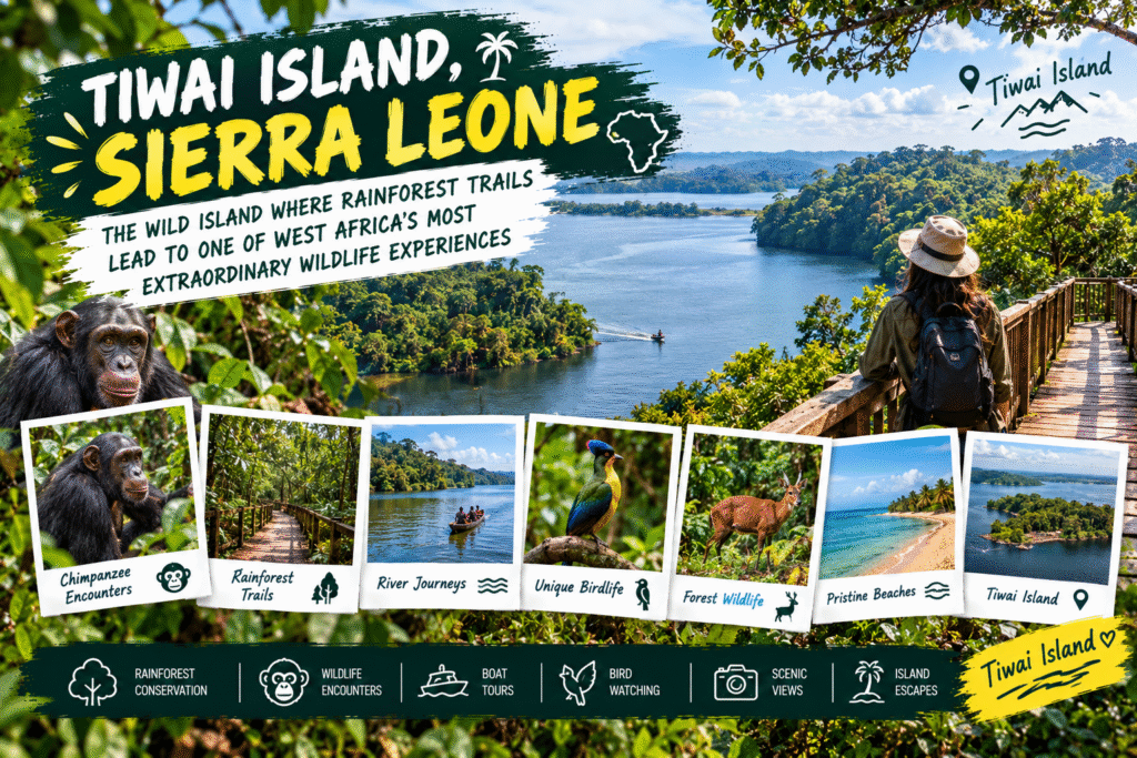 Tiwai Island Sierra Leone rainforest wildlife and river views