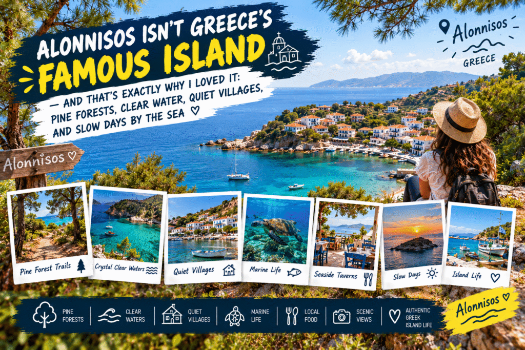 Alonnisos Greece with pine forests, clear waters, quiet villages, and scenic coastal views