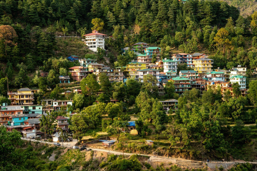 Dharamkot village near McLeod Ganj with Dhauladhar mountain views