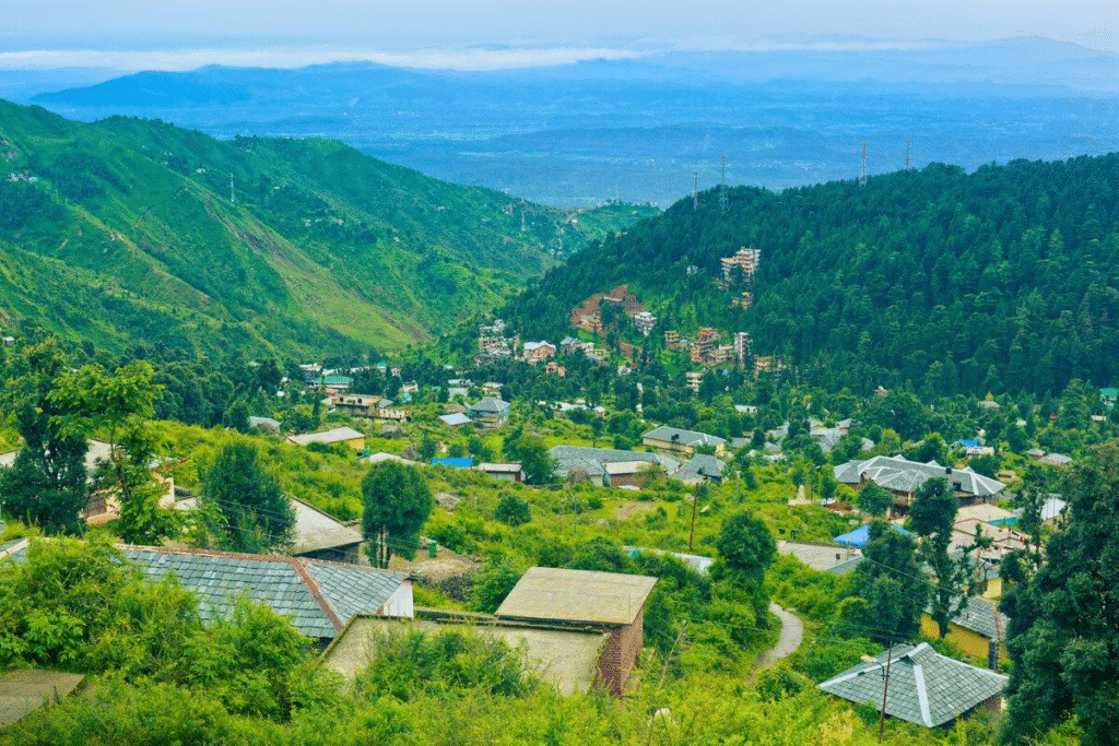 Dharamkot village near McLeod Ganj with Dhauladhar mountain views