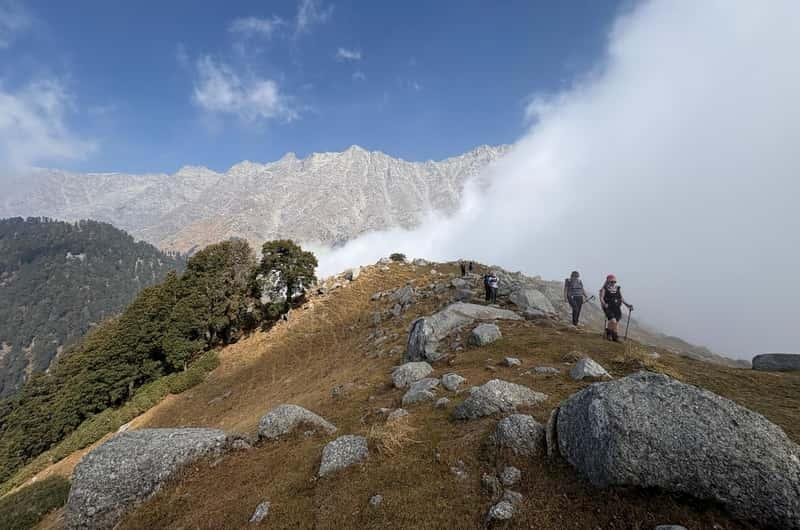 Trekkers on the trail toward Triund, Dharamshala