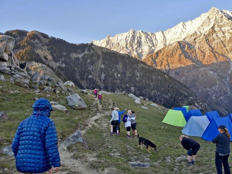Trekkers on the trail toward Triund, Dharamshala