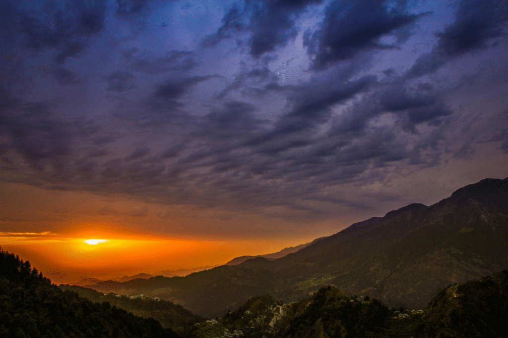 Sunset over the Kangra Valley seen from Naddi viewpoint, Dharamshala
