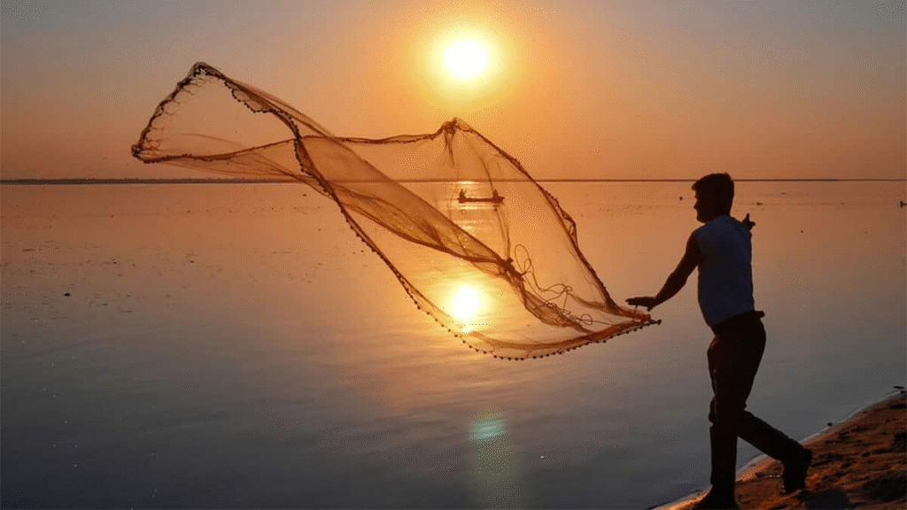 Sunset over the Brahmaputra River near Jorhat Assam