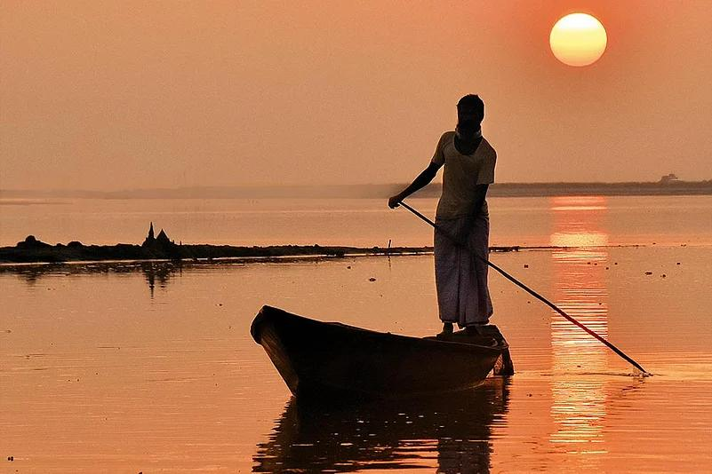 Sunset over the Brahmaputra River near Jorhat Assam