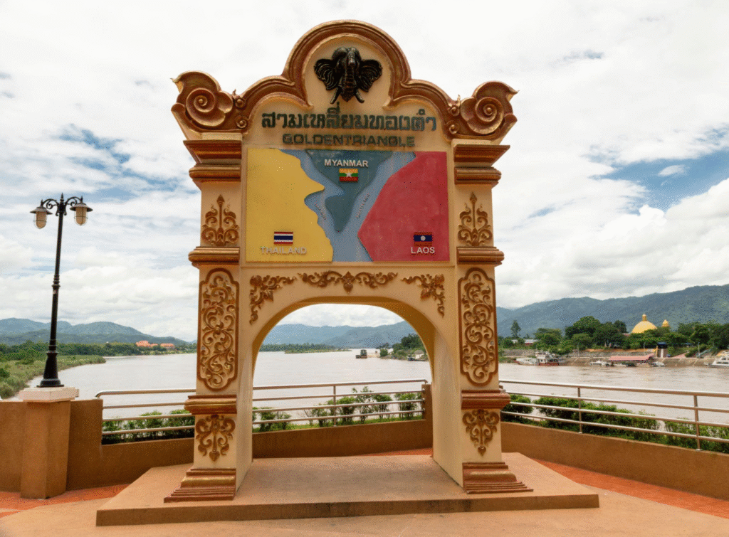 golden triangle border between thailand myanmar and laos natural border by the mekong river in chiang rai