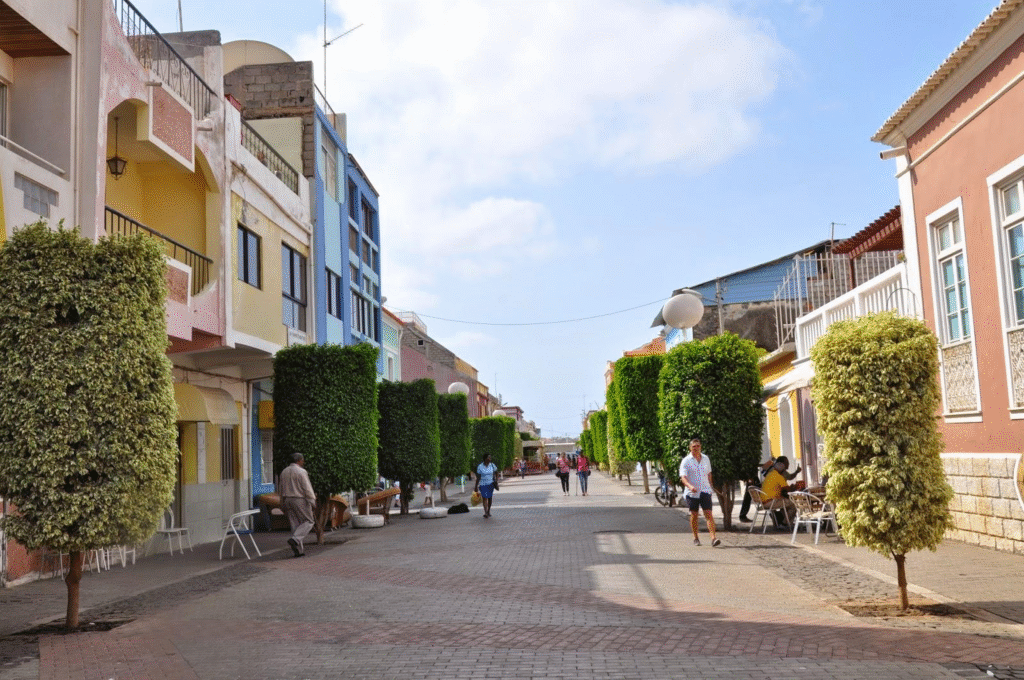 Colorful colonial buildings in the Plateau district of Praia, Santiago Island, Cape Verde
