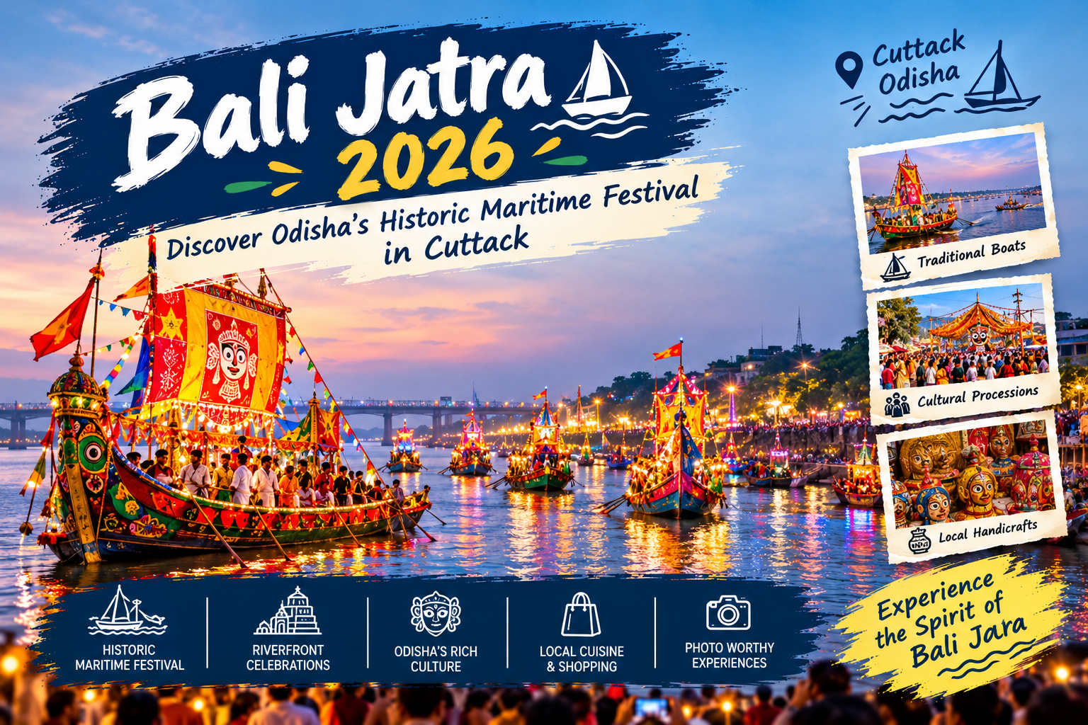 Colourful Bali Jatra festival stalls along the Mahanadi River in Cuttack, Odisha