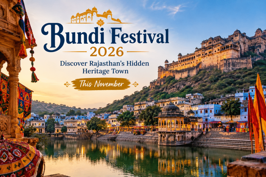 Historic Taragarh Fort overlooking Bundi's traditional blue houses in Rajasthan