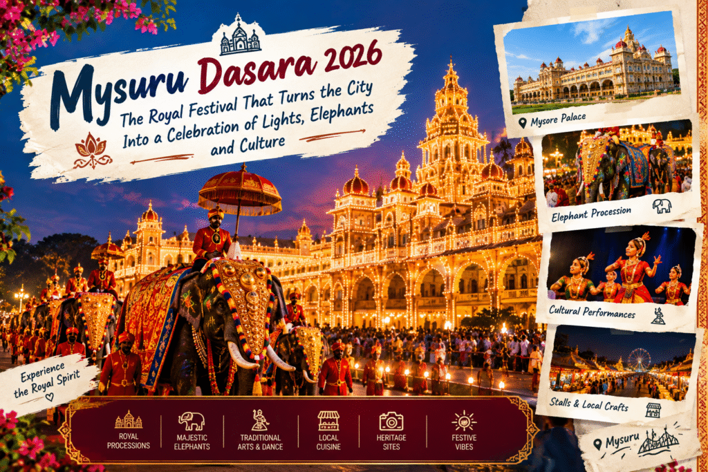 Mysuru Palace illuminated during Dasara 2026