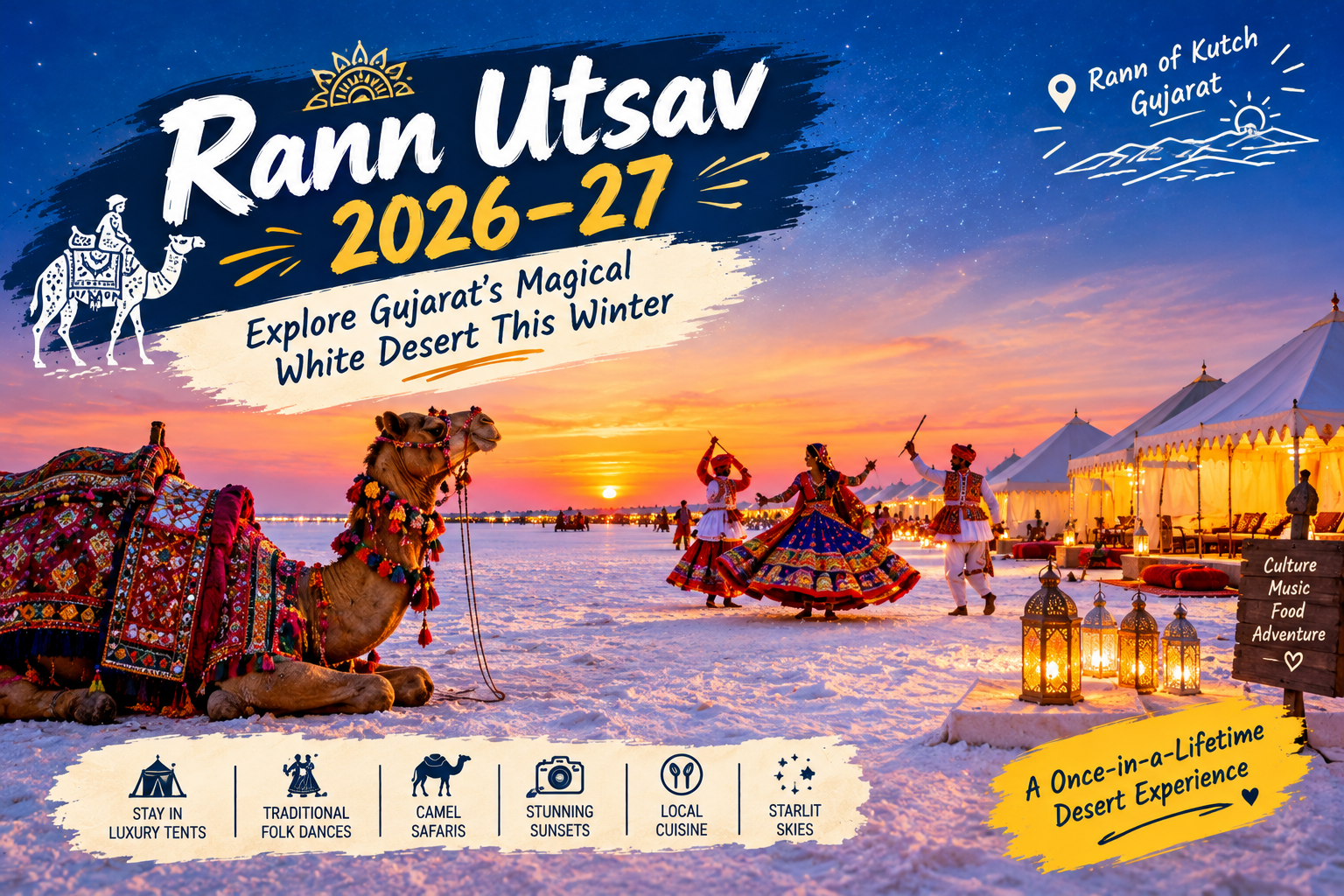 White Rann of Kutch glowing under the evening sky during Rann Utsav in Gujarat