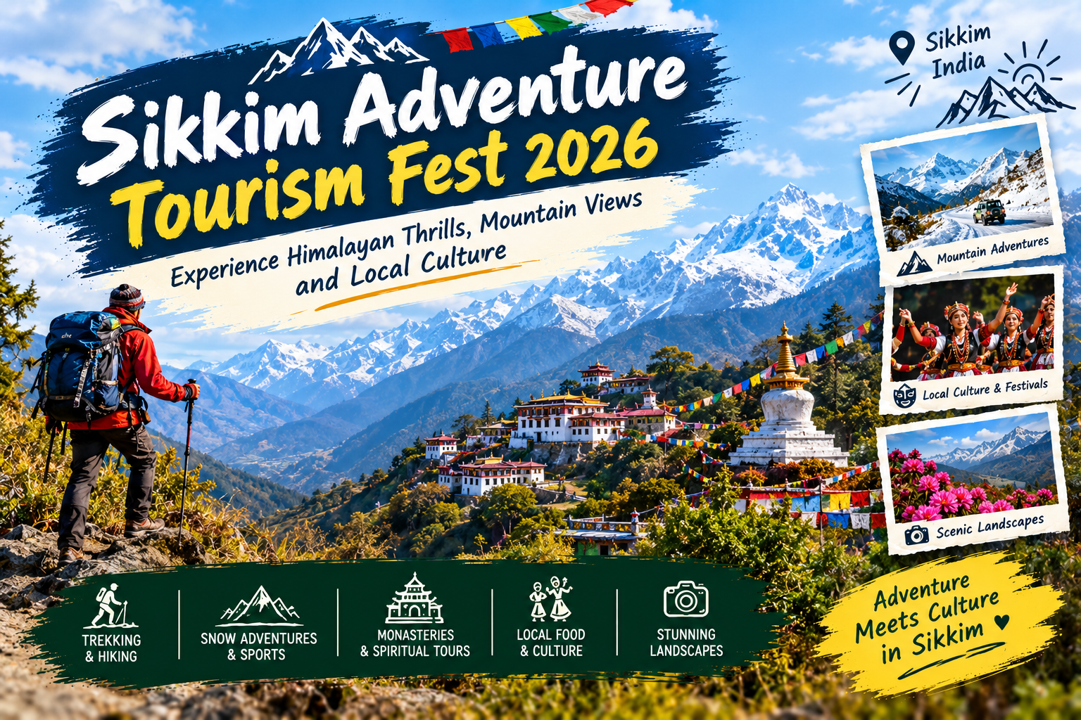 Travellers enjoying outdoor adventure activities amid the Himalayan landscapes of Sikkim during the 2026 Adventure Tourism Fest 